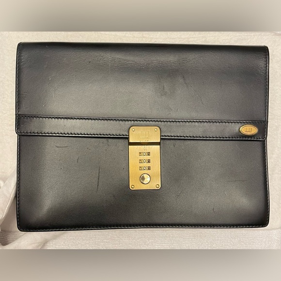 Authentic Dunhill Vintage Black Leather Clutch with Gold Accents - Picture 2 of 16